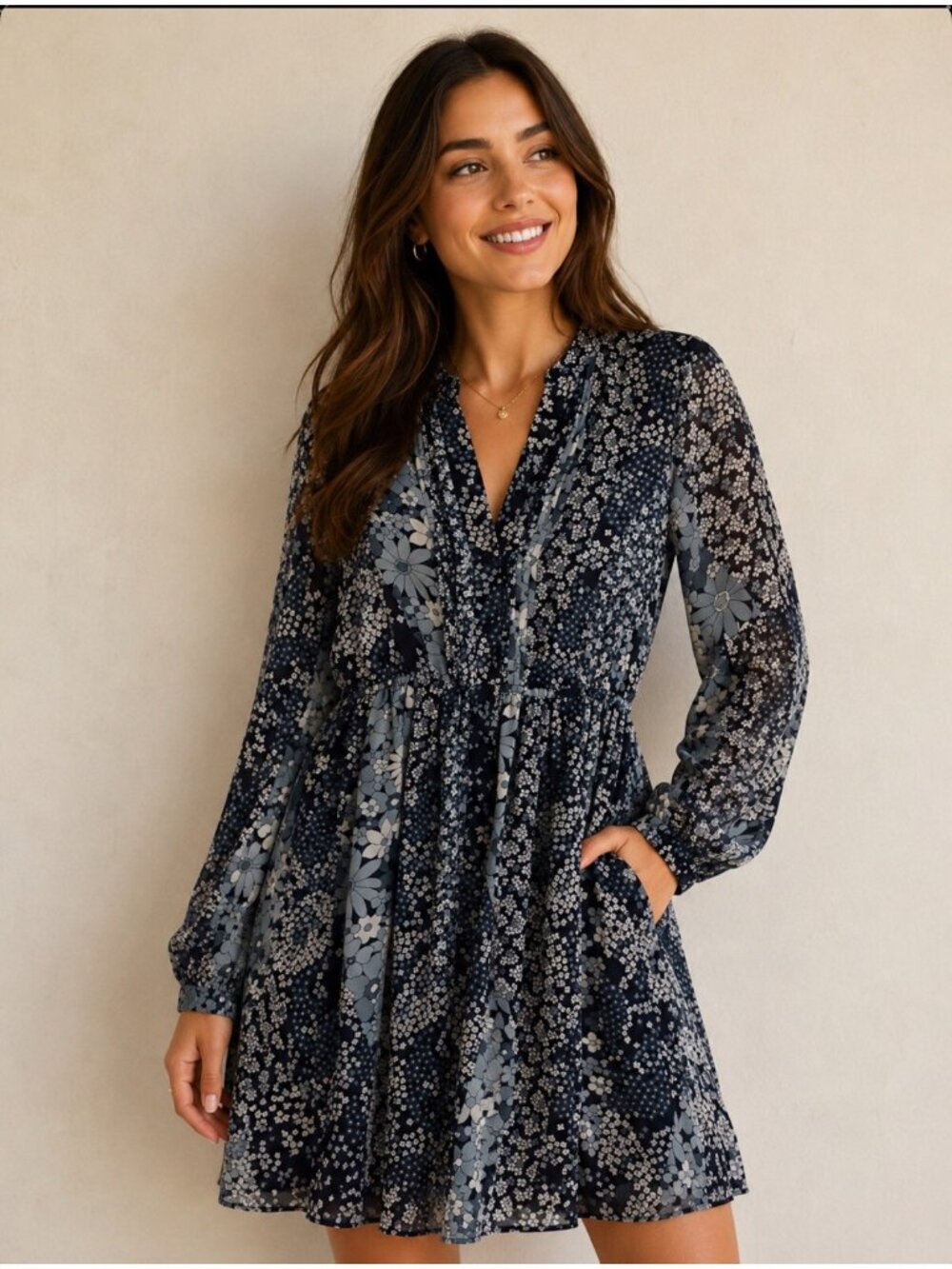 Michael Kors Long Sleeve Dress Size S Floral Nylon